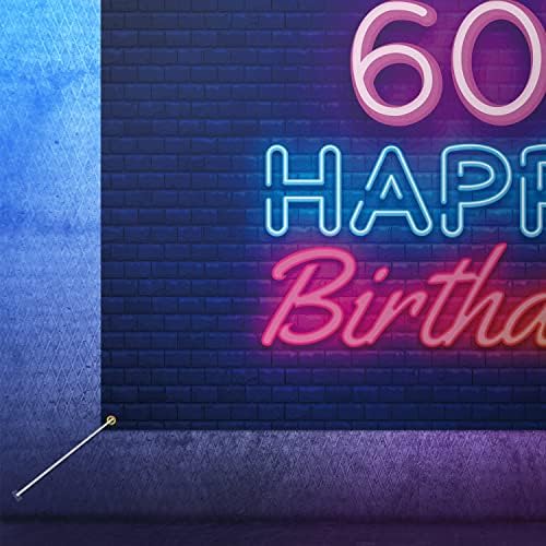 5665 זוהר ניאון שמח 60 יום הולדת רקע באנר דקור שחור-צבעוני זוהר 60 שנים מסיבת יום הולדת נושא קישוטי עבור