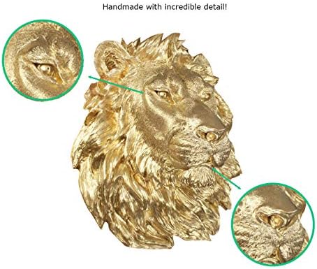 קיר קיר קיר קיר זהב גדול זהב-ראש אריה מושך עין בגודל 17 אינץ '-ראש אריה מושך בעבוד
