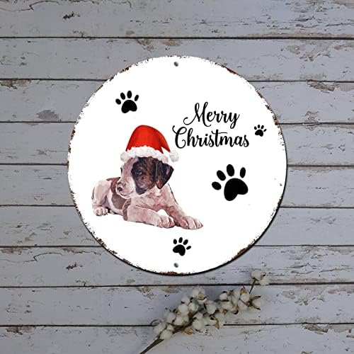 שלטי זר חג המולד כלב בכובע עגול מתכת פח שלט פח באפלו בדוק את עיצוב חג המולד שלט זר כפרי מתכת כפרי עבור קפה בר