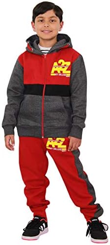 A2Z 4 ילדים יוניסקס פחם וניגודי ניגודי אדום אימונית A2Z NY קפוצ'ון מודפס עם מכנסי טרנינג ריצה פעילים 5-13