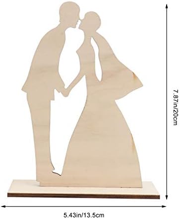 עיצוב חתונה AMOSFUN 4 יחידות עץ זוג חתונה זוג פסלון כלה וחתן פסל עץ שולחן עבודה זוגות שולחן עבודה קישוט קישור
