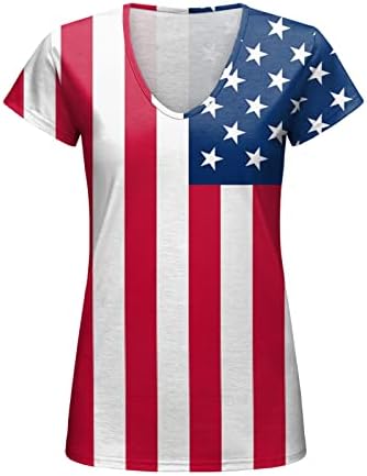 4 ביולי חולצות לנשים מקרית קיץ ארהב דגל חולצות שרוול קצר צווארון פסים עניבה צבע פטריוטית חולצה למעלה
