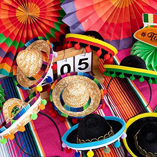 8 יחידות סומבררו כובעים, מיני סינקו דה מאיו סומבררו סרטי ראש ב 8 סגנונות, בד וקש מיני מקסיקני מסיבת כובע