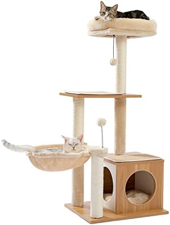 חתול עץ עץ רב-רמת חתול מגרד מגדל קן חתול טיפוס מסגרת מפנק דירות גרסה מתנדנד בל