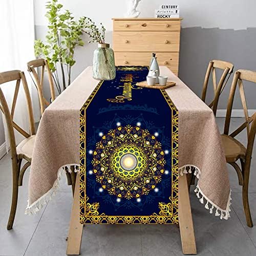 עיד מובארק רץ שולחן, זהב כחול רמדאן רמדן שולחן שולחן רץ כורפת פשתן, קישוטי עיד רמדאן לשולחן, מסגד מוסלמי