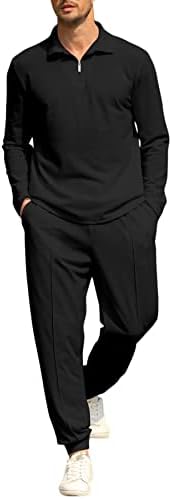 Esobo Mens 2 Piece תלבושות רוכסן מזדמן שרוול ארוך חולצות פולו חליפות חליפות חליפות קיץ