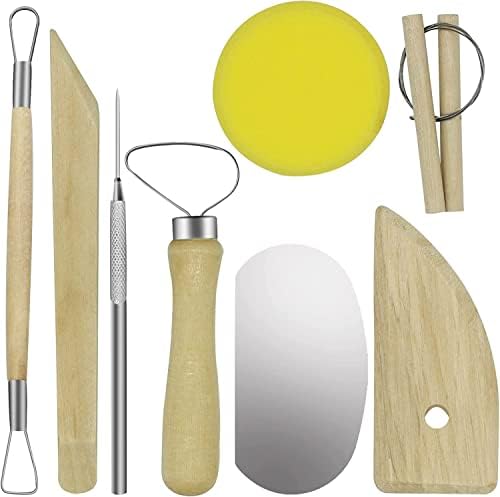 קרמיקה חרס כלים עם 8 חתיכות פולימר חימר כלים, חימר פיסול כלים, עץ ידית חרס כלי ערכת עבור קדרים למתחילים