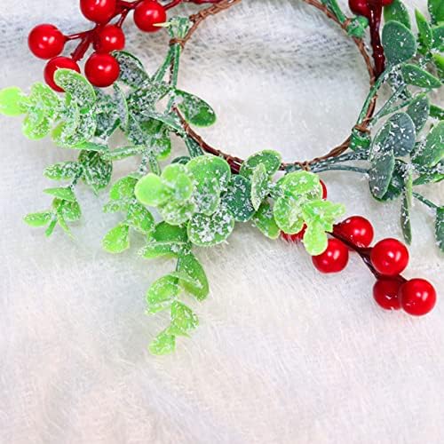4 PCS מיני חג המולד זר, זר חג מולד מלאכותי, פירות יער אדומים ועלים ירוקים שלג טבעות נרות, קישוטים