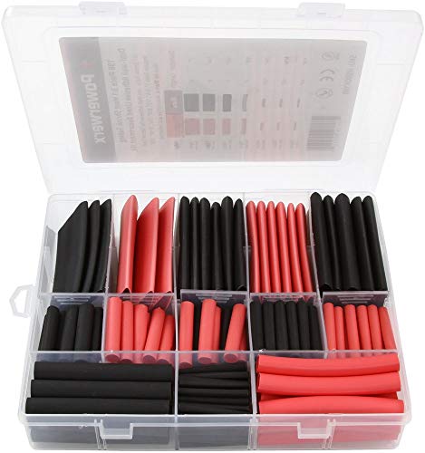 PowerWerx HSBOX198 198 חתיכות חום מגוון חום צינורות צינורות, אדום ושחור, 1 עד 1/8