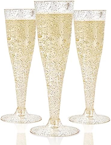ג ' ולי שף 100 חבילה פלסטיק שמפניה חלילי חד פעמי 4.5 עוז שמפניה זהב גליטר פלסטיק שמפניה משקפיים מושלם לחתונה,