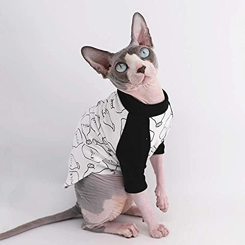 Sphynx חתול חסר שיער חמוד נושם חולצות כותנה בקיץ כותנה בקבוק חלב בגדי חיות מחמד, חולצות צווארון