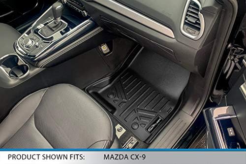 מחצלות רצפה בהתאמה אישית של Smartliner 2 שורות ותוחם מטען מאחורי השורה השלישית שחור לשנים -2021 Mazda CX-9