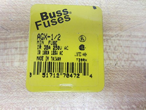 Bussmann AGX-1/2 נתיך סדרת AGX, משחק מהיר, 1/2 אמפר, 250 וולט, צינור זכוכית, 1/4 x 1