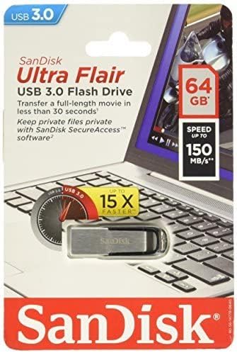 Sandisk Ultra Flair USB כונן הבזק, 64 ג'יגה -בייט, כסף
