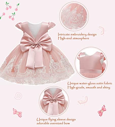 3M-3T פעוטות תינוקות לבוש לבוש תחרות פרח חתונה בנות שמלת שמלות רשמיות שמלת תחרה רקומה + הלבשה ראשית