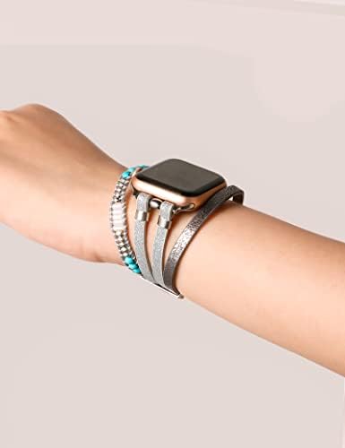 Toyouths תואם לצמיד צמיד Apple Watch Multi-Sparkle Sparkle Claided Wrap עם חרוזים Boho Bling תכשיטים לבוש 41 ממ