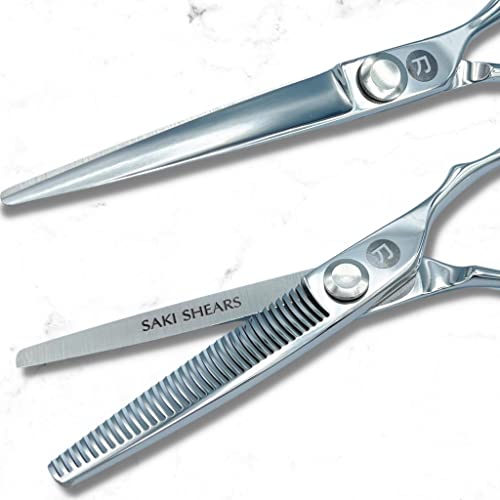 Saki Shears Majime 6 אינץ 'חיתוך שיער סט של מספריים כולל מספריים חיתוך, מספריים דלילים, סכין שיער ותיק