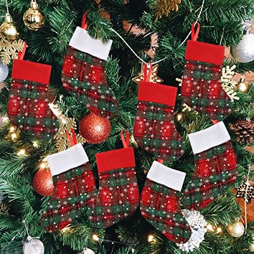 Vanteriam 9 '' גרבי חג המולד מיני עם פתיתי שלג, תיקי מתנה וטיפול לטובות וקישוטים, סט של 10