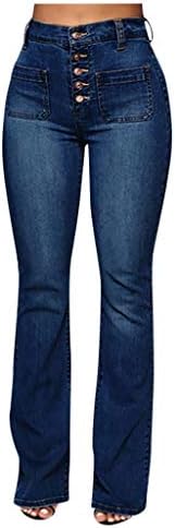 מכנסי יוגה, ג'ינס תחתון פעמון לנשים כפתורי מותניים גבוהים במעלה ג'ינס מתלקח ג'ינס פעמון מכנסי מכנסיים