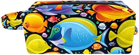 תיק איפור קטן, מארגן קוסמטיקה של כיס רוכסן לנשים ונערות, דגים טרופיים בצבע חיות ים מצוירים
