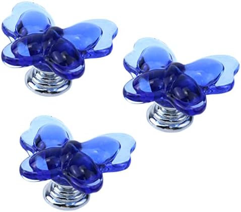 Woogim 3 PCS ארון אקרילי ידיות ארון זכוכית צלול כחול מושך ידיות מגירת פרפר חומרת ריהוט לארון מגירת שידה.