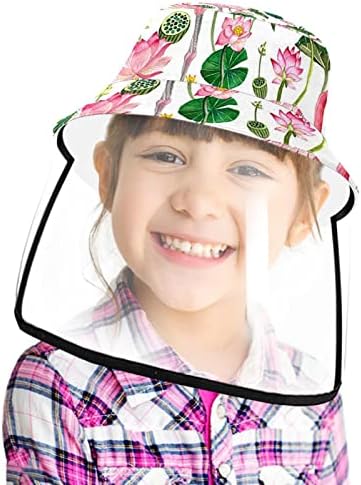 כובע מגן למבוגרים עם מגן פנים, כובע דייג כובע אנטי שמש, פרחים אמנותיים של פלמינגו לוטוס