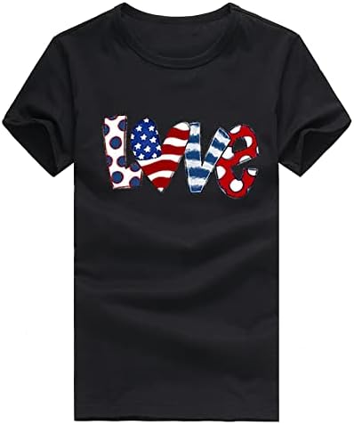 חולצות לנשים קיץ חולצות T מזדמן ארהב דגל ארהב מודפס צמרות פטריוטיות