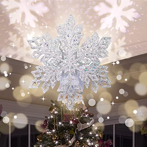 עץ חג המולד של המומטופ טופר טופר פתית שלג מואר עם מקרן LED של פתית שלג מסתובב, נצנצים נצנצים