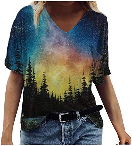 חולצות טריקו גדולות לנשים V צוואר צמרות קיץ חולצות מערביות שרוול קצר טיז חמוד 2023 טוניקה חולצות