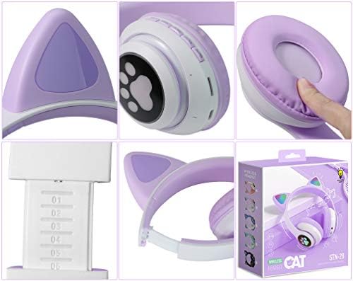 TCJJ אוזניות אלחוטיות LED אוזן חתול מדליקות אוזניות מתקפלות Bluetooth מעל אוזן עם מיקרופון ללמידה רחוקה