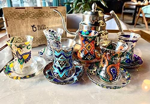 קופסת עץ מהדורה מוגבלת המותאמת אישית כוס תה טורקית מצוינת ביד מתנה חובב תה טורקי, תה תה טורקי בעבודת יד על ידי