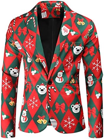 Lolmot Mens Blazer Blazer מכוער חג המולד Santa Claus Snowflake Tuxedo Tuxedo Gaint