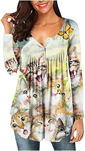 ג'וניורז בז 'הנלי מתוקה מחשוף צמרות טרקלין חולצות טשירטים שרוול ארוך פרפר חתול פרחוני קאוואי קפלים צמרות