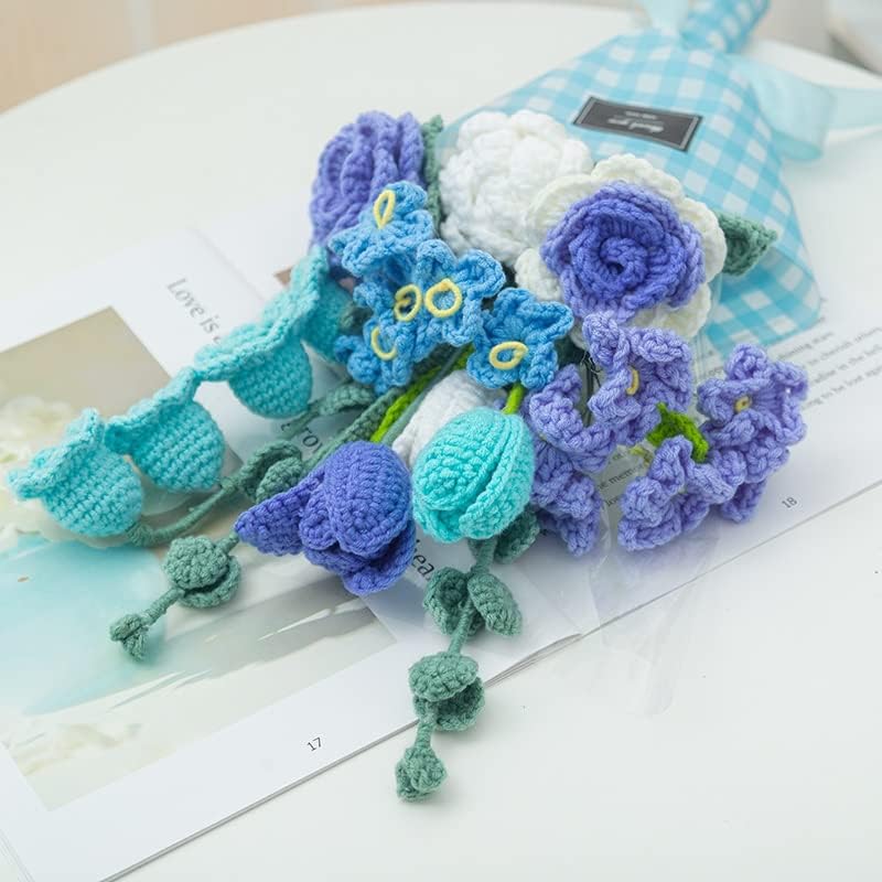 גרט יד סרוג חוט סרוג כחול זר לחתונה קישוט בית תפאורה אוהבי מתנה
