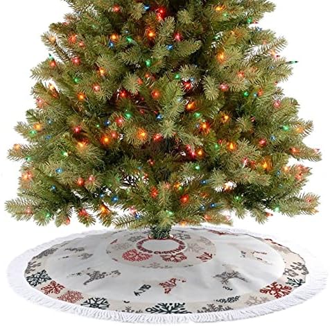 חצאית עץ חג המולד עם ציצית, צללית כלב חג המולד מחצלת עץ עץ חג המולד, חצאית עץ חורף 30 , קישוטי חג המולד שלג מחצלת