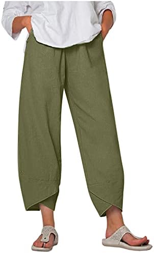 מכנסי טרנינג של Wocachi Harem לנשים, מכנסי קפרי מוצקים של נשים יוגה קצוצה יוגה מקצצת מכנסיים מכנסיים במכנסיים