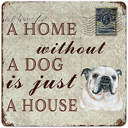 לוח כלבים מתכת מצחיק לוח בית ללא כלב הוא רק בית קולב דלת חיות מחמד באנגלית בולדוג עם כלב מחמד