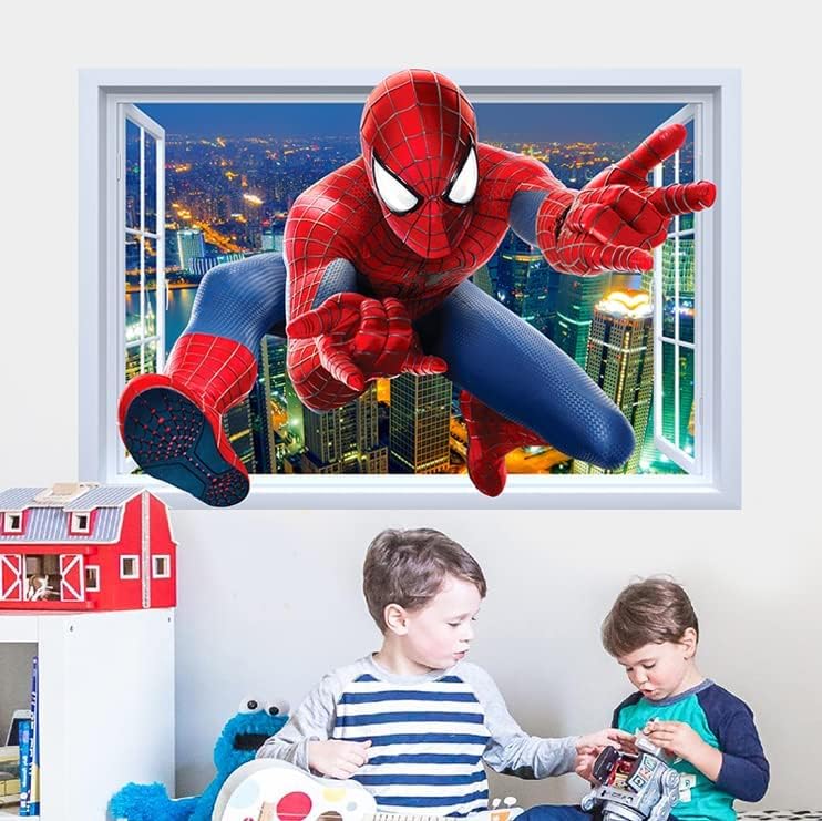 Qiuxia Spiderman מדבקות קיר מדבקות DIY נשלף לילדים נשלפים לילדים נושאים נער חדר קיר מדבקת חדר שינה חדר שינה