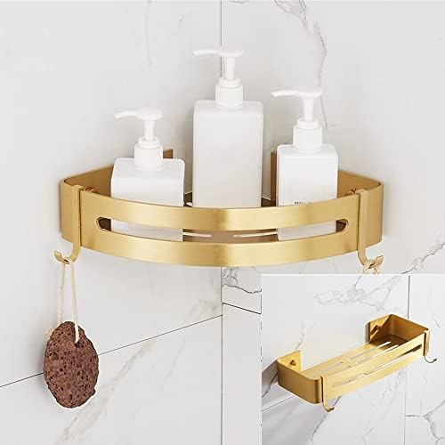 FVRTFT מקלחת פינתית מדפי אמבטיה קאדי, מדף פינת זהב, מדף אמבטיה רכוב על קיר, מתלה מקלחת אמבטיה אלומיניום