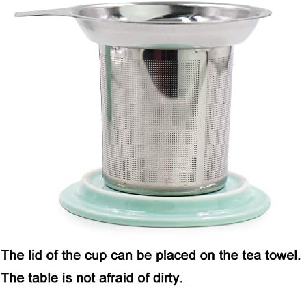 ספל תה קרמיקה זורם עם מכסה ומכסה 14oz כוסות תה תלולות כוס יחיד כוס תה מבשלת תה מבשלת תה עם פילטר thretraise