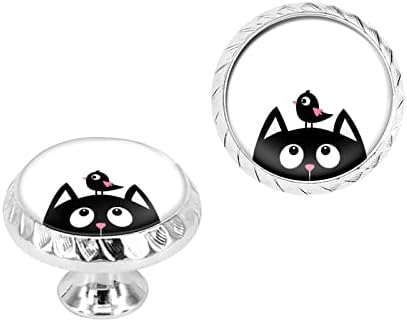 Elohiym 6 חבילה מגירת שחורה מושכת ידיות, חתול שחור וחתכים על ידי ידיות ארונות ציפורים ידיות שידה זכוכית