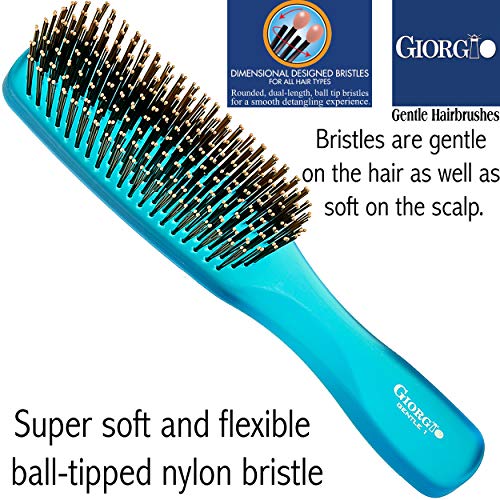ג'ורג'יו Gion1B ניאון כחול 7.75 אינץ 'מגע עדין מברשת שיער מגזרים לגברים ונשים. זיפים רכים לקרקפת רגישה. רטוב ויבש