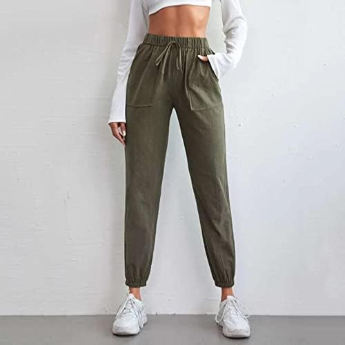 מכנסי פשתן של Grge Beuu לנשים מכנסי רגל רחבים של כותנה ישר מכנסיים עם מכנסי מטען עם כיס עם כיס עם כיס
