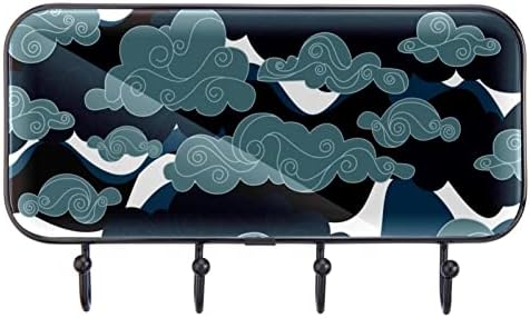 עננים סיניים הדפס מעיל קיר קיר קיר, מתלה מעיל כניסה עם 4 חיבור לעיל מעיל גלימות ארנק מגבות חדר אמבטיה כניסה