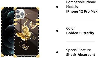 מארז Daizag iPhone 12 Pro Max, פרפר מוזהב iPhone 12 Pro מקסימום מקרים לנשים בנות, רטרו מתכת מרובעת קישוט