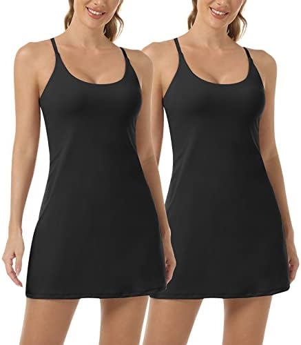 2 חבילות שמלת טניס לנשים, שמלות גולף טניס עם מכנסיים קצרים ובחזייה מובנים, אימון שמלה אתלטית עם כיסים