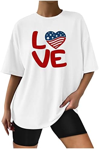 חולצות T גדולות לנשים 2023 אופנת קיץ צמרות יום עצמאות הדפס טריקו חולצות טוניקה רופפת טוניקה רופפת