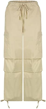 מכנסי מטען רחבים של Keusn לנשים Y2K ישר מכנסי מצנח רגל רחבים מכנסיים רופפים מכנסיים עם בגדי רחוב כיס