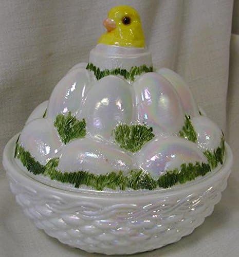 עוף על ערימת ביצה קופסת סוכריות מכוסה - אם של כוס פנינה צבועה בעבודת יד - מוסר ארהב