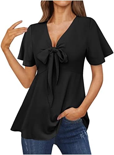 צמרות קיץ לנשים 2023 הדפסת אופנה שרוול קצר צווארון V צווארון חולצה מזדמן